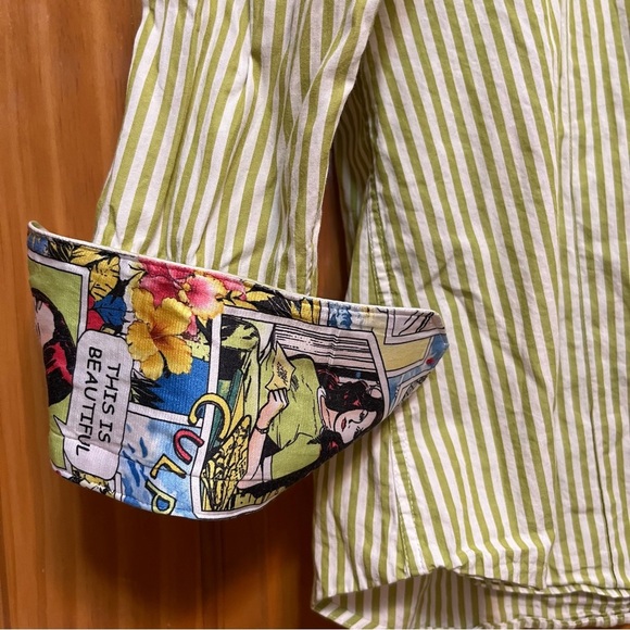 Jared Lang Green Striped Blouse Size Large - Picture 6 of 11